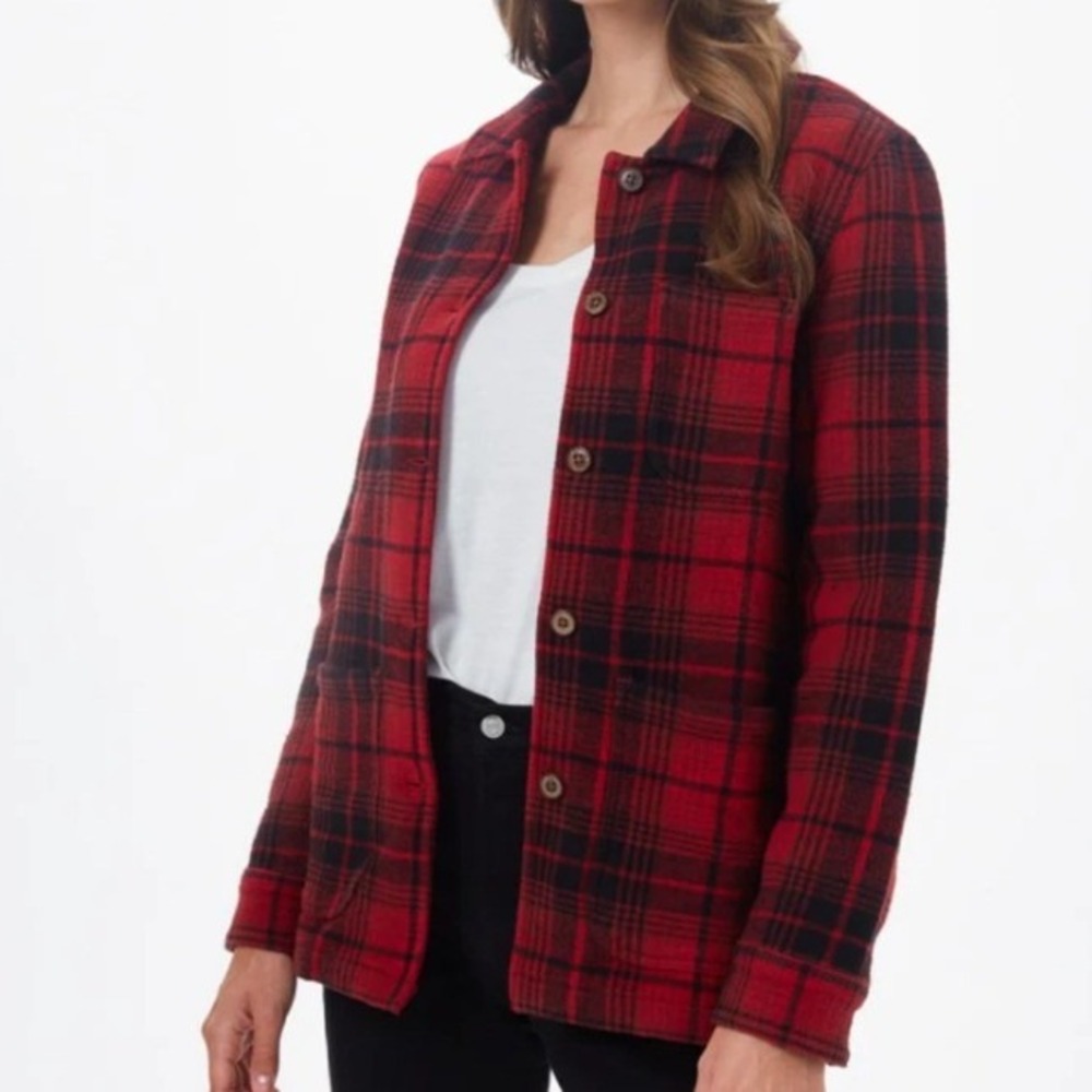 Tentree Plaid Flannel UTILITY Jacket Button Up Cotton WOMEN XL SHACKET